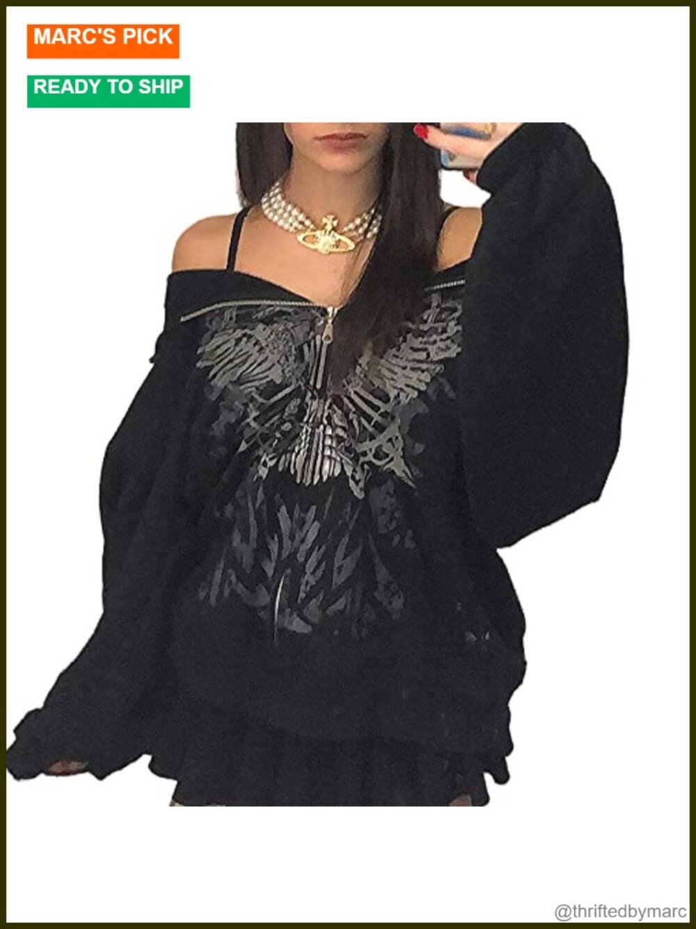 Y2K Oversized Zip-Up Hoodie Graphic Skull Gothic Streetwear